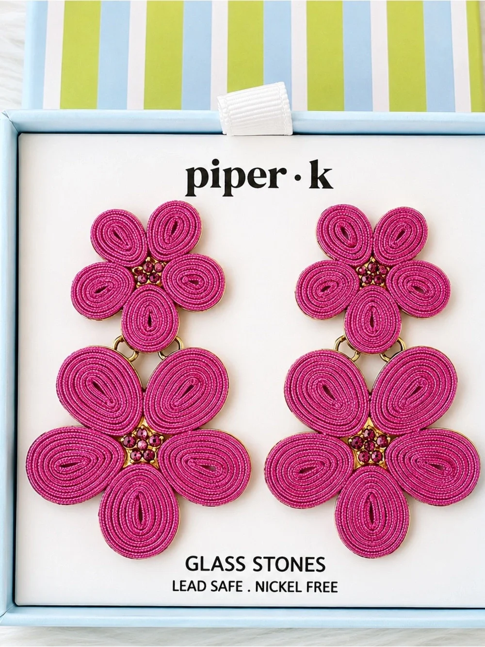 Piper Hot Pink Floral Drop Earrings with Gold Accents